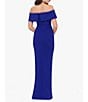 Color:Marine - Image 2 - Off-the-Shoulder Ruched Ruched Waist Scuba Crepe Thigh High Slit Gown