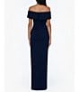 Color:Navy - Image 2 - Off-the-Shoulder Ruched Ruched Waist Scuba Crepe Thigh High Slit Gown