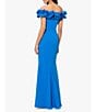 Color:Turquoise - Image 2 - Off-the-Shoulder Cap Sleeve Ruffled Thigh High Slit Crepe Gown