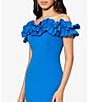 Color:Turquoise - Image 4 - Off-the-Shoulder Cap Sleeve Ruffled Thigh High Slit Crepe Gown