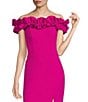 Color:New Fuchsia - Image 3 - Off-the-Shoulder Cap Sleeve Mermaid Ruffle Thigh High Slit Crepe Gown