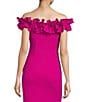 Color:New Fuchsia - Image 4 - Off-the-Shoulder Cap Sleeve Mermaid Ruffle Thigh High Slit Crepe Gown