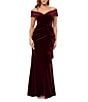 Xscape Off the Shoulder Velvet Ruffle Gown, Color:Burgundy - Image 1