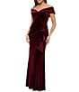 Xscape Off the Shoulder Velvet Ruffle Gown, Color:Burgundy - Image 3