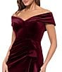 Xscape Off the Shoulder Velvet Ruffle Gown, Color:Burgundy - Image 4