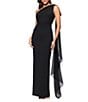 Xscape One Shoulder Chiffon Drape Dress, Color:Black - Image 1
