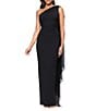 Xscape One Shoulder Chiffon Drape Dress, Color:Black - Image 3