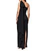 Xscape One Shoulder Chiffon Drape Dress, Color:Black - Image 4