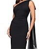 Xscape One Shoulder Chiffon Drape Dress, Color:Black - Image 5