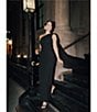 Xscape One Shoulder Chiffon Drape Dress, Color:Black - Image 7