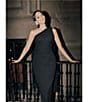 Xscape One Shoulder Chiffon Drape Dress, Color:Black - Image 10