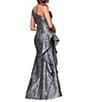 Xscape One Shoulder Metallic Jacquard Gown With Ruffle, Color:Gunmetal - Image 2