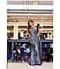 Xscape One Shoulder Metallic Jacquard Gown With Ruffle, Color:Gunmetal - Image 6