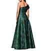 Xscape One Shoulder Metallic Jacquard Gown, Color:Dark Green - Image 2