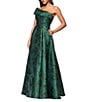 Xscape One Shoulder Metallic Jacquard Gown, Color:Dark Green - Image 3