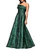 Xscape One Shoulder Metallic Jacquard Gown, Color:Dark Green - Image 4