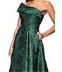 Xscape One Shoulder Metallic Jacquard Gown, Color:Dark Green - Image 5