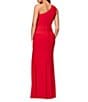Xscape One Shoulder Neck Sleeveless Ruched Front Drape Sheath Gown, Color:Red - Image 2