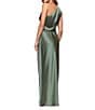 Xscape Satin Blouson Side Draping One Shoulder Sleeveless Gown, Color:Olive - Image 2