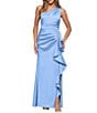 Xscape One Shoulder Sheath Side Ruffle Long Dress - Image 1