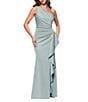 Xscape One Shoulder Side Ruffle Scuba Crepe Gown, Color:Sage - Image 1