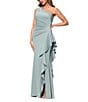 Xscape One Shoulder Side Ruffle Scuba Crepe Gown, Color:Sage - Image 3