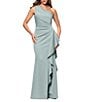 Xscape One Shoulder Side Ruffle Scuba Crepe Gown, Color:Sage - Image 4