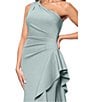 Xscape One Shoulder Side Ruffle Scuba Crepe Gown, Color:Sage - Image 5