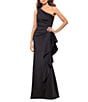 Xscape One Shoulder Side Ruffle Scuba Crepe Gown, Color:Black - Image 1