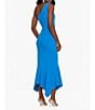 Color:Blue - Image 2 - One Shoulder Sleeveless Stretch Crepe Ruffle Asymmetrical Hemline High-Low Gown