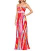 Xscape Petite Size Abstract Print Pleated Chiffon Halter Neck Sleeveless Maxi Dress, Color:Fuschia/Multi - Image 1