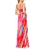 Xscape Petite Size Abstract Print Pleated Chiffon Halter Neck Sleeveless Maxi Dress, Color:Fuschia/Multi - Image 2