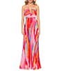 Xscape Petite Size Abstract Print Pleated Chiffon Halter Neck Sleeveless Maxi Dress, Color:Fuschia/Multi - Image 3