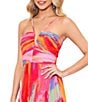 Xscape Petite Size Abstract Print Pleated Chiffon Halter Neck Sleeveless Maxi Dress, Color:Fuschia/Multi - Image 4