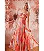 Xscape Petite Size Abstract Print Pleated Chiffon Halter Neck Sleeveless Maxi Dress, Color:Fuschia/Multi - Image 5