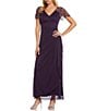 Xscape Petite Size Beaded Flutter Sleeve Long Dress - Image 1