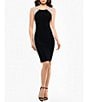Color:Black/Nude/Silver - Image 1 - Petite Size Beaded Illusion Side Stretch Jersey Scoop Neck Sleeveless Sheath Dress