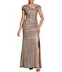 Xscape Petite Size Glitter Knit Asymmetrical Neck Gown - Image 1