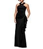 Xscape Petite Size Halter Neck Ruffle Tech Scuba Gown, Color:Black - Image 3