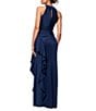 Xscape Petite Size Halter Neck Ruffle Tech Scuba Gown, Color:Midnight - Image 2