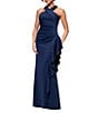 Xscape Petite Size Halter Neck Ruffle Tech Scuba Gown, Color:Midnight - Image 3