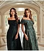 Xscape Petite Size Jacquard Off-The-Shoulder Gown - Image 3