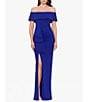 Color:Marine - Image 1 - Petite Size Off-the-Shoulder Sleeveless Ruched Side Long Scuba Dress