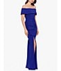 Color:Marine - Image 3 - Petite Size Off-the-Shoulder Sleeveless Ruched Side Long Scuba Dress