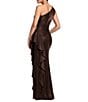 Xscape Petite Size One Shoulder Glitter Knit Cascading Ruffle Long Dress - Image 2