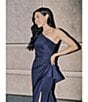 Xscape Petite Size One Shoulder Side Ruffle Scuba Crepe Gown, Color:Midnight - Image 7