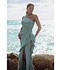 Xscape Petite Size One Shoulder Side Ruffle Scuba Crepe Gown, Color:Sage - Image 8