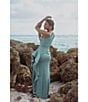 Xscape Petite Size One Shoulder Side Ruffle Scuba Crepe Gown, Color:Sage - Image 9