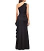 Xscape Petite Size One Shoulder Side Ruffle Scuba Crepe Gown, Color:Black - Image 2