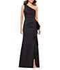 Xscape Petite Size One Shoulder Side Ruffle Scuba Crepe Gown, Color:Black - Image 3
